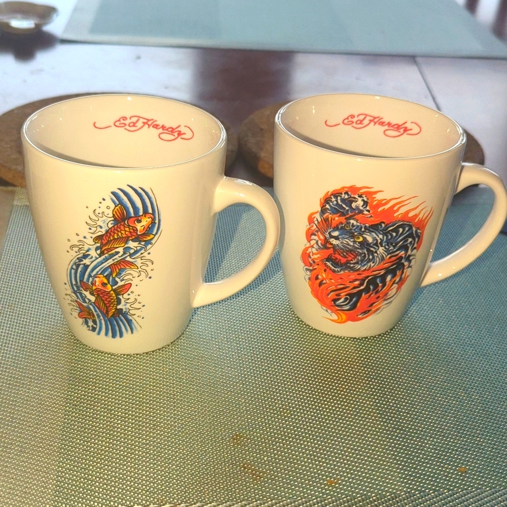 Vintage ED HARDY Fire and Water Cup Set
